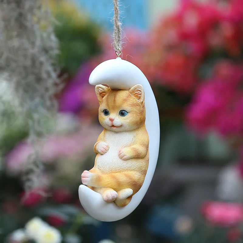 Resin Handicraft Ornaments Cartoon Pendant Garden Courtyard Hanging Decoration Moon Rabbit Home Furnishing