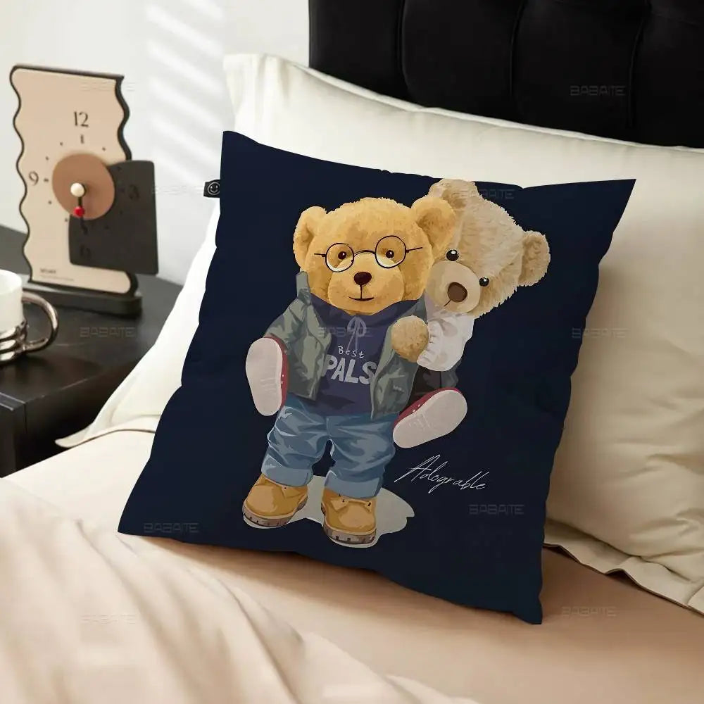 Cute Teddy Bear Happy Pillow Gifts Home Office Furnishings Bedroom Sofa Car Cushion Cover Case 45x45cm