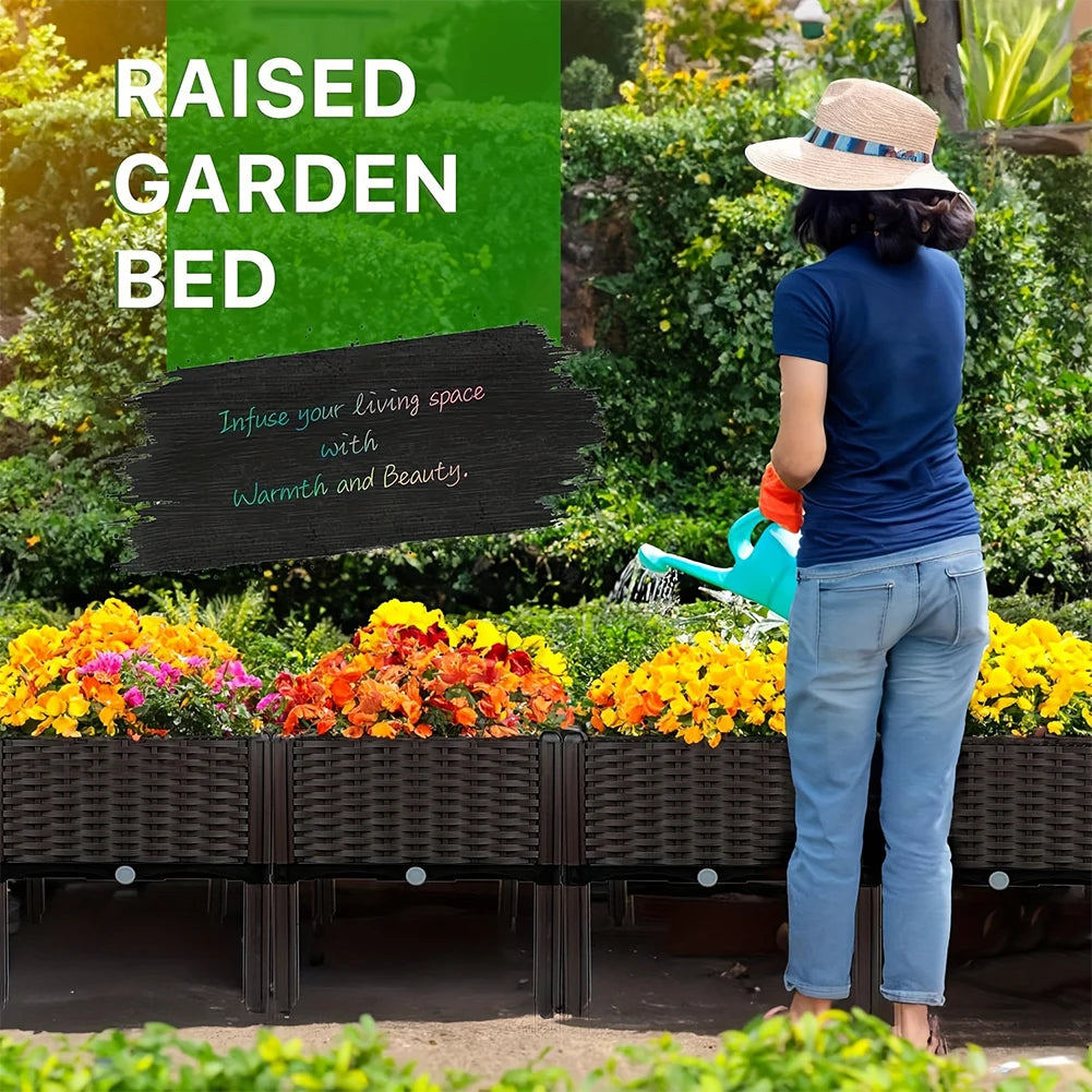 Plastic Planting Container with Legs Raised Planter with Drainage Holes Raised Bed for Patio Flower Fruit Herb Vegetable Growing