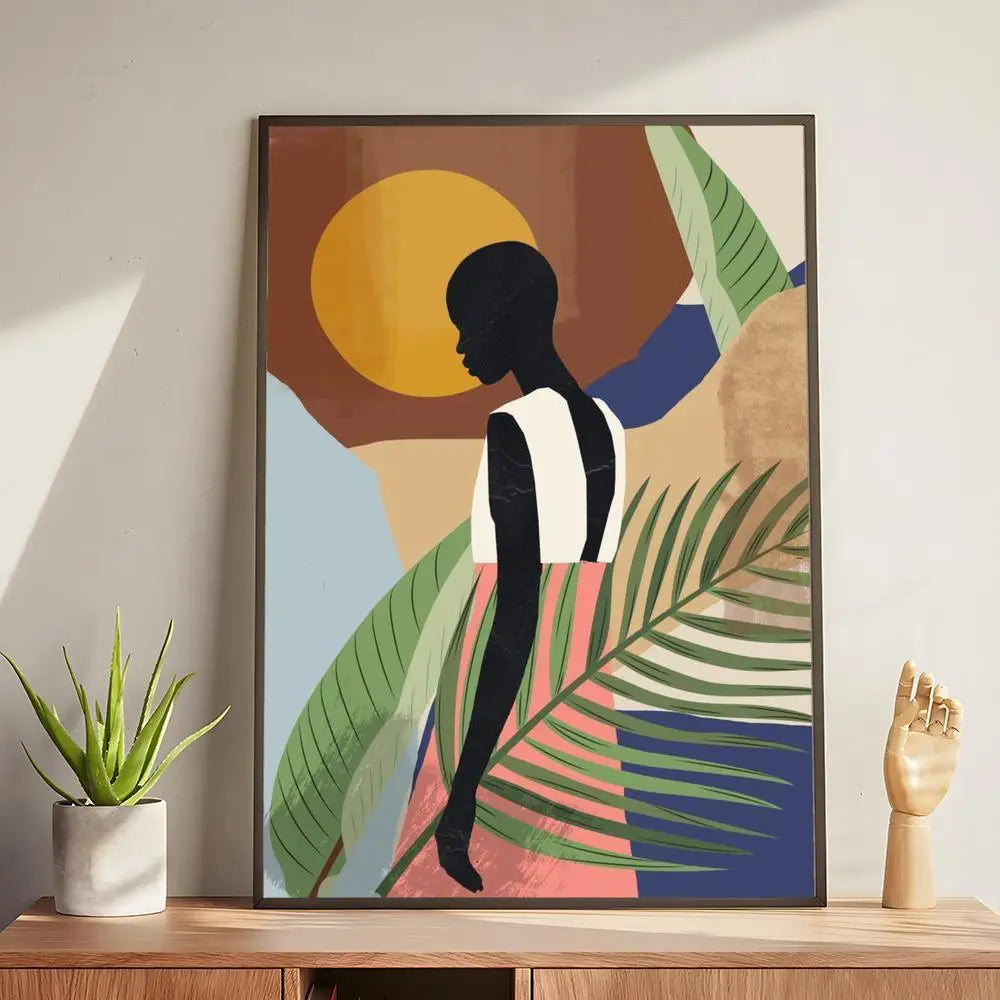 Abstract african woman flower leaves Poster Modern and Elegant Wall Stickers for Home Decor Living Room Dormitory Wall Art