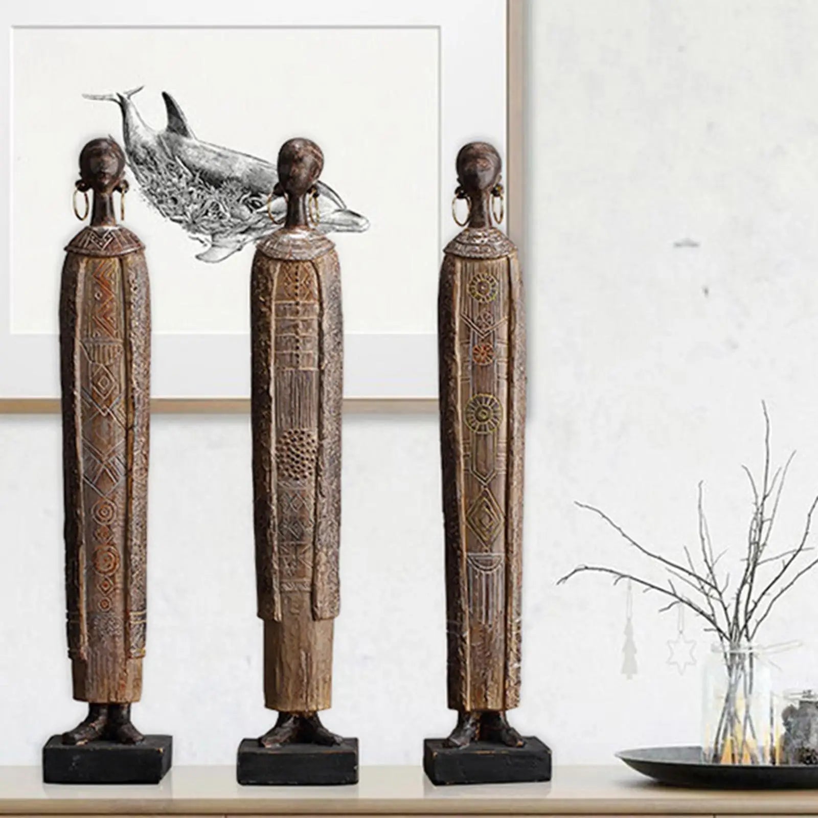 African Statue Sculpture Resin Figurines Women Girl for Home Cabinet Hotel