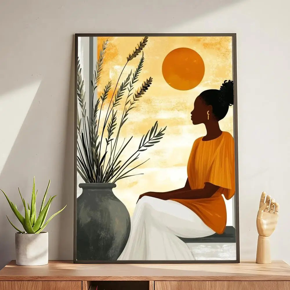 Abstract african woman flower leaves Poster Modern and Elegant Wall Stickers for Home Decor Living Room Dormitory Wall Art