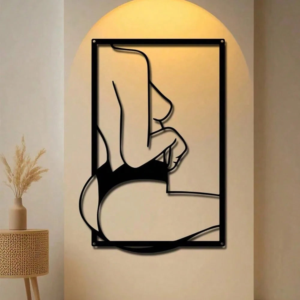 1pc Black Modern Metal Wall Art Female Line Drawing Abstract Hanging Decor for Farmhouse Bathroom Home Decoration