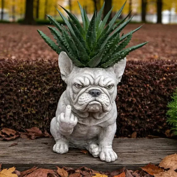 Funny Attitude Dog Planter, French Bulldog Resin Flower Pot for Indoor Outdoor Garden Ornament