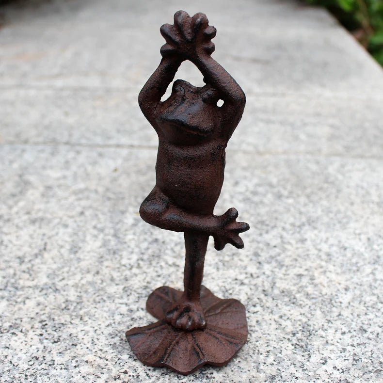 Cast iron yoga frog ornament garden potted plant rockery landscaping desktop small animal living room soft furnishing home decor