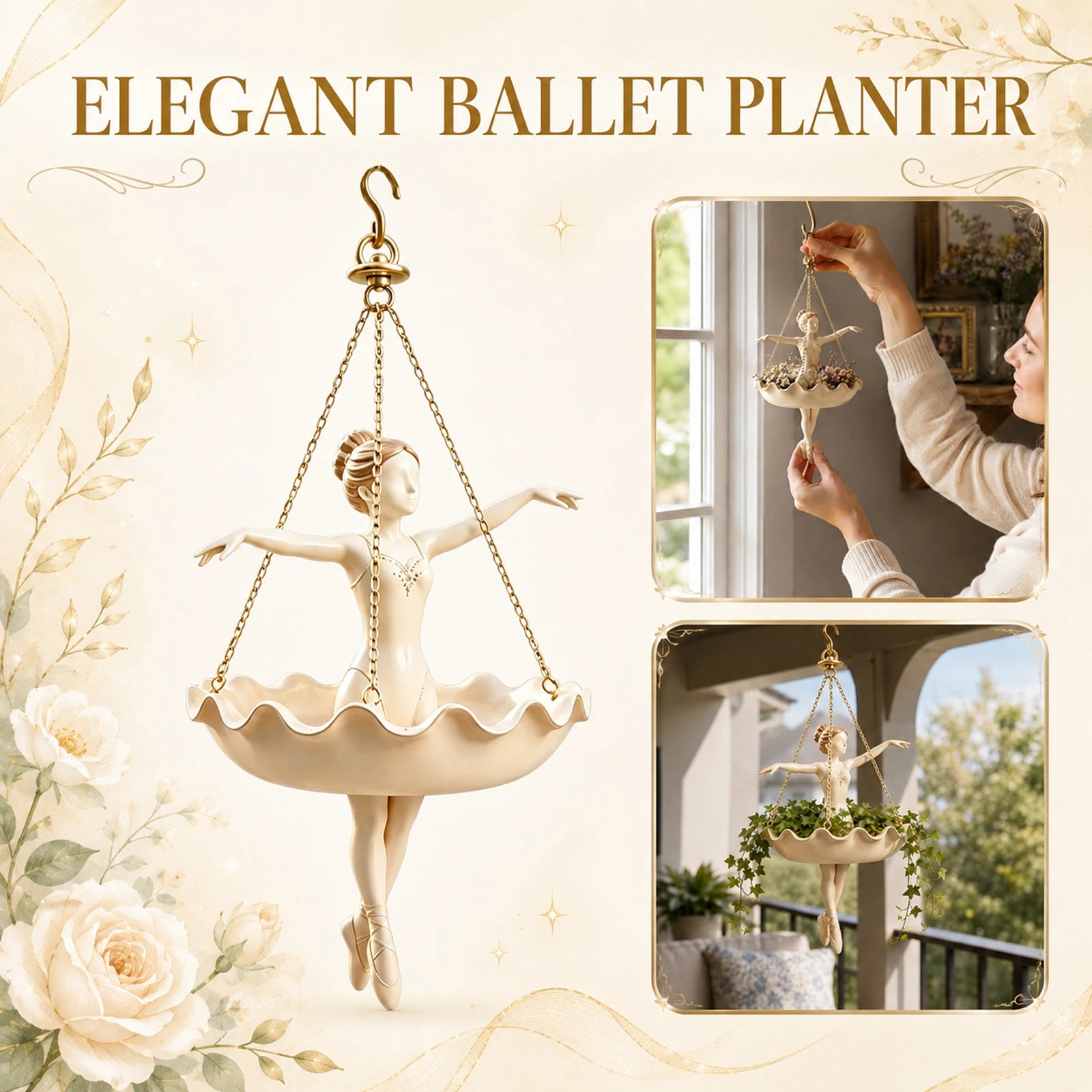Novelty Ballerina Shaped Planter Family Exquisite Ruffled Trim Hanging Plant Pot Family Indoor Outdoor Decorative Flower Holder