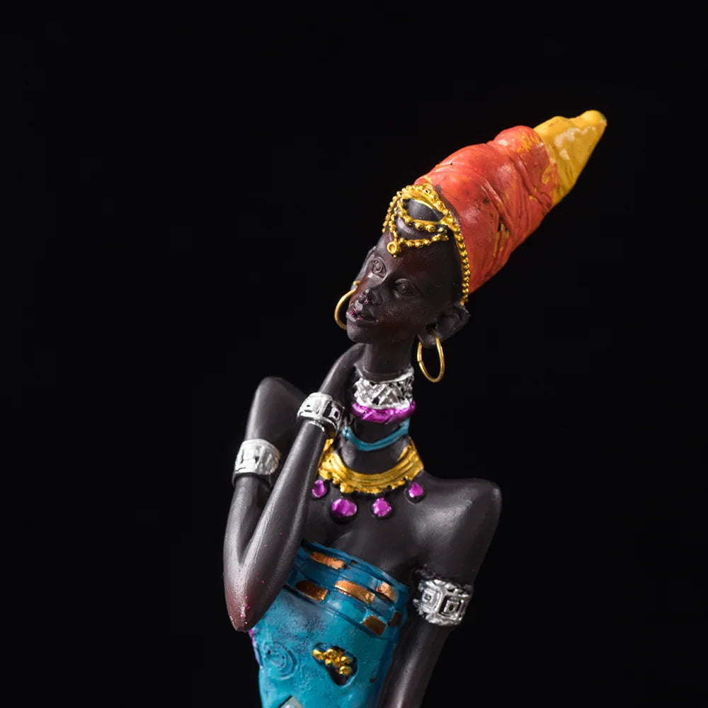 RAKKS Abstract African Black Women Sculpture Decoration Home Wine Cabinet Model Room Coffee Shop Resin Crafts