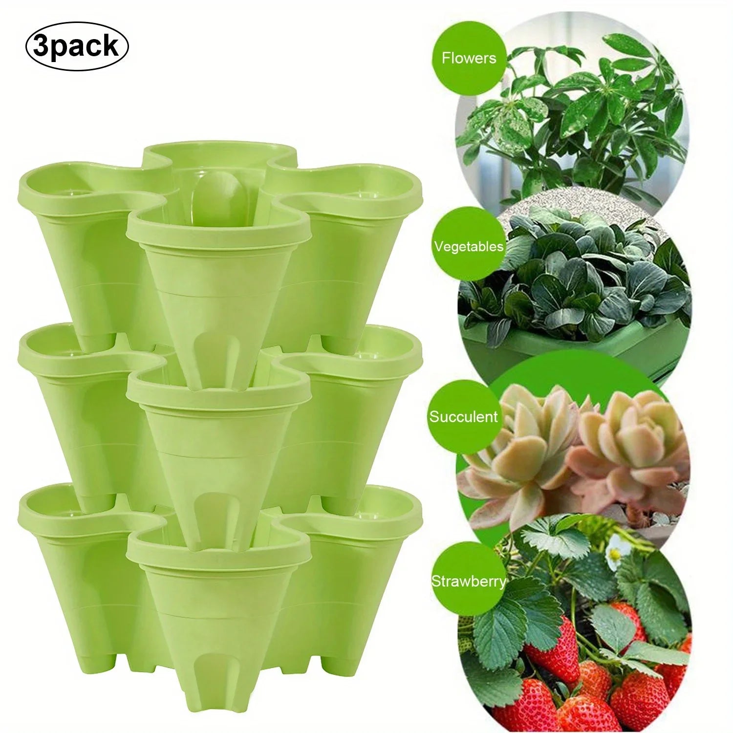 Vertical Planter Tower Garden, 3 Tiered Planter Stackable Herb Garden Planter with Movable Casters and Bottom Indoor and Outdoor