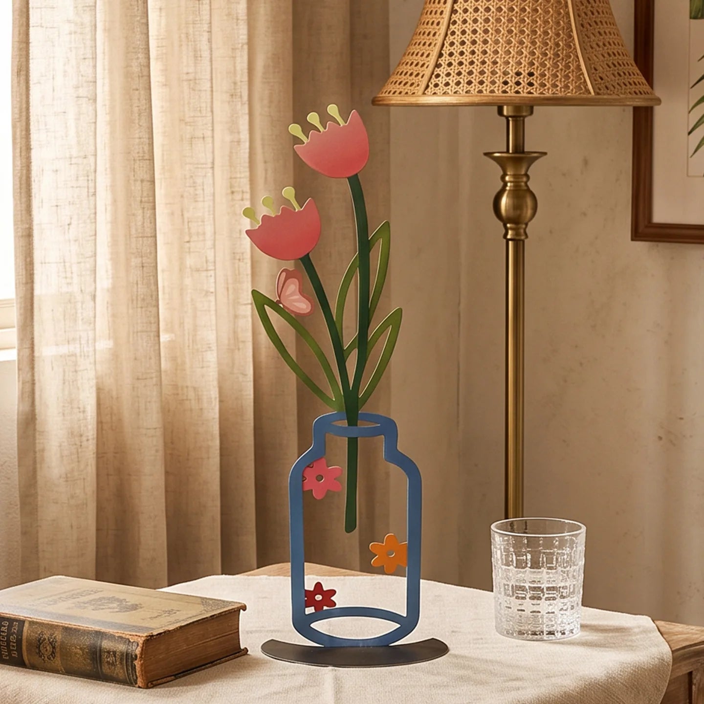 Nordic Iron Art Hollow Flower Vase Metal Line Craft Home Decor Atmosphere Ornament