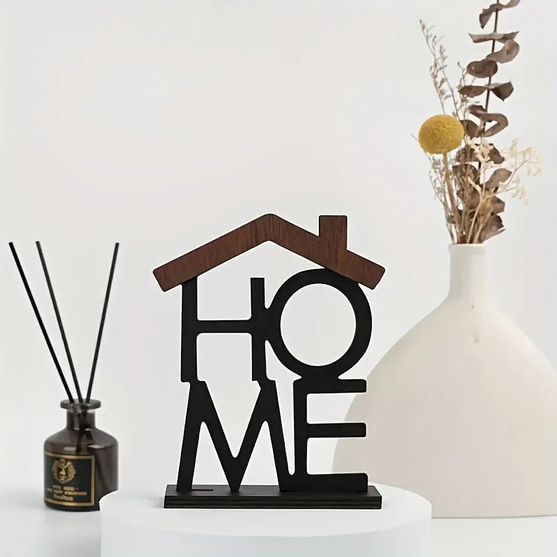 Wooden Home Letter Table Decor, Creative Hollow Home Sign Wooden Craft Ornament for Living Room Desktop Shelf Decor Shelf Decor