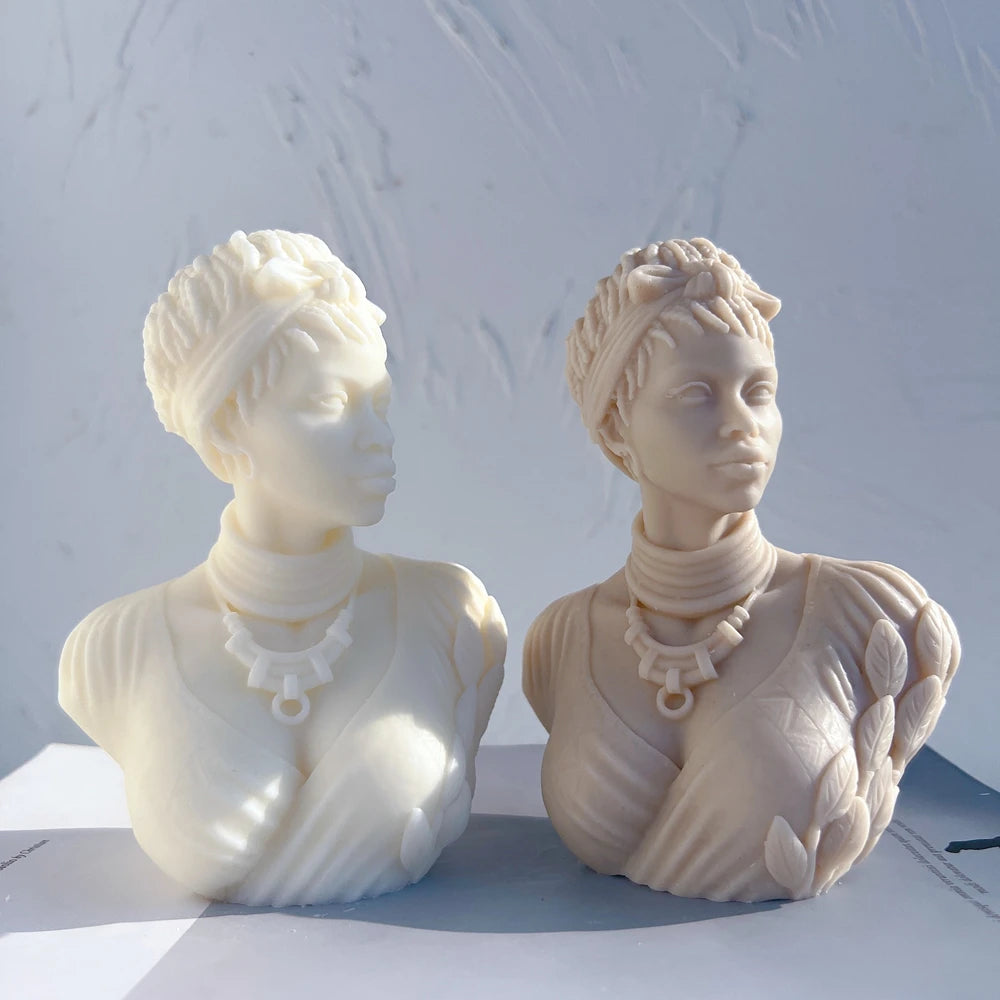 Afro Women Candle Mold African Female Goddess Bust Silicone Molds Beautiful Woman Wax Mold Home Decor