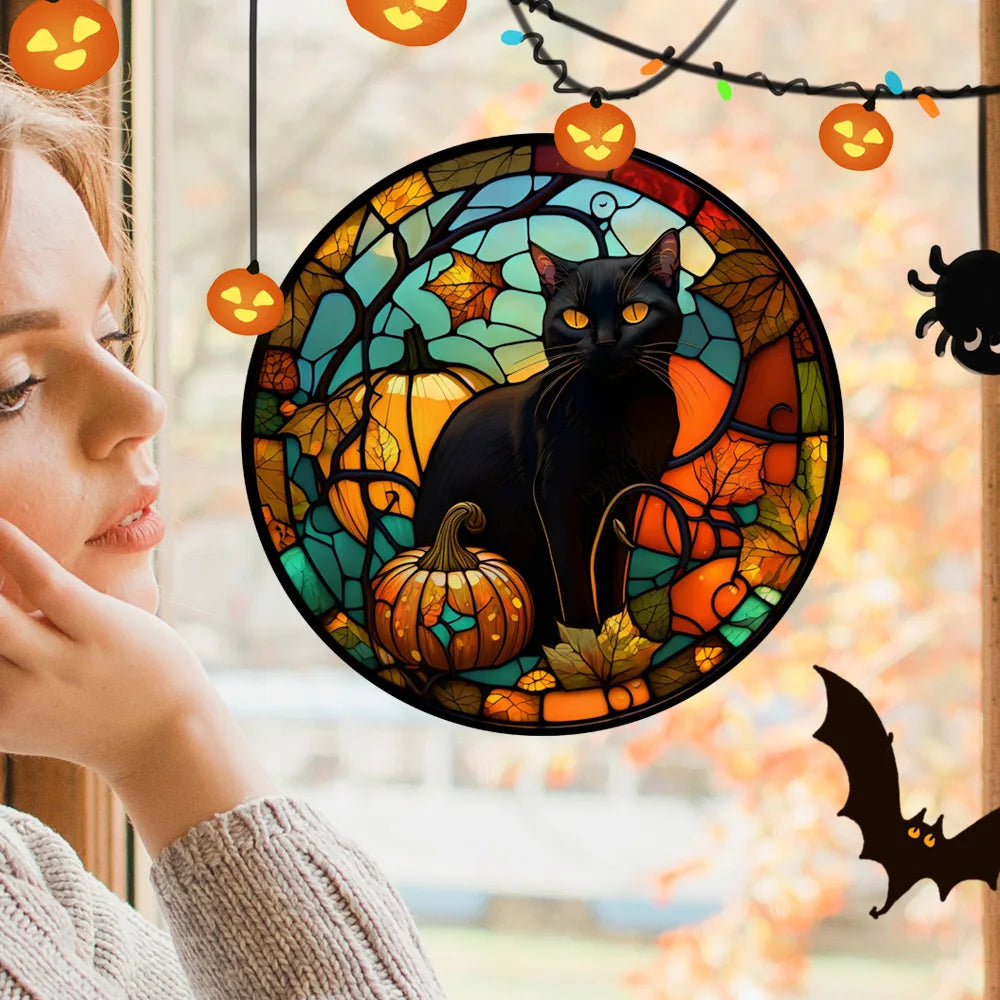Halloween PVC Static Glass Stickers Scary Castle Cat Glass Stickers Non Adhesive Removable Party Home Decorations