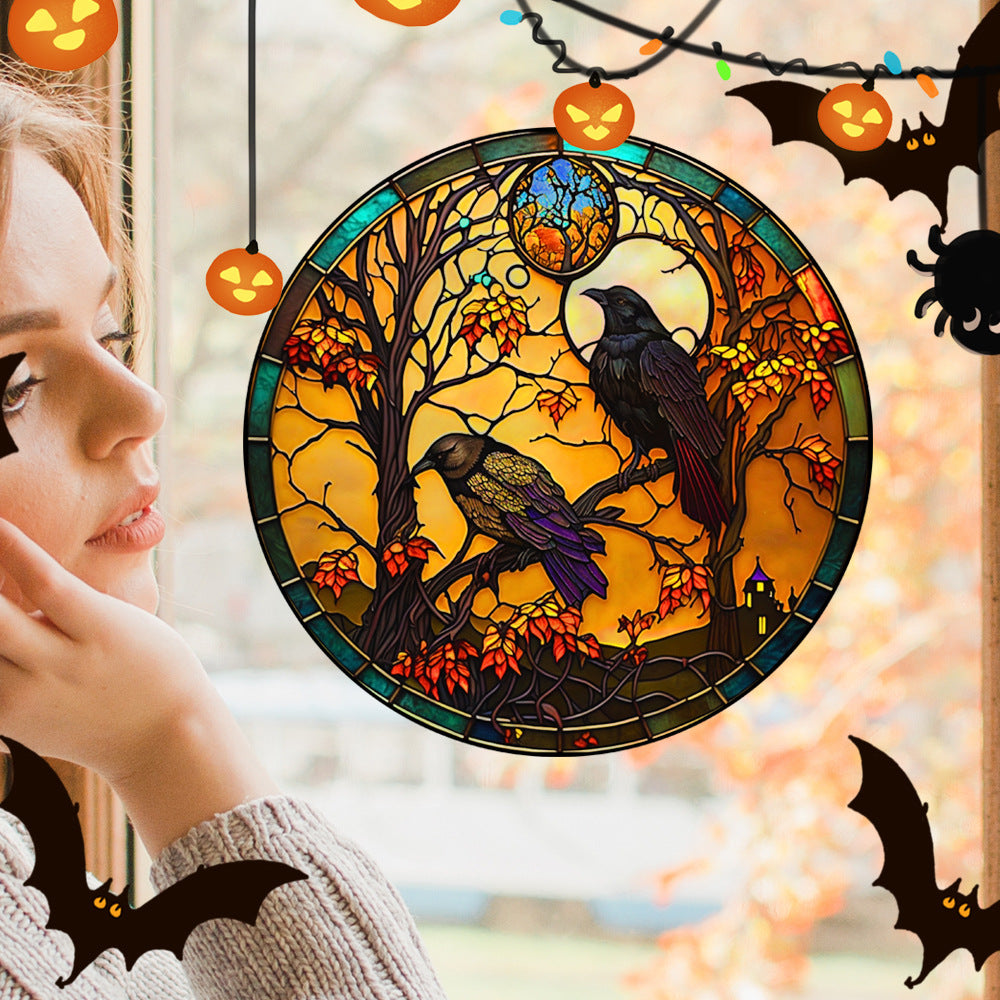 Halloween PVC Static Glass Stickers Scary Castle Cat Glass Stickers Non Adhesive Removable Party Home Decorations
