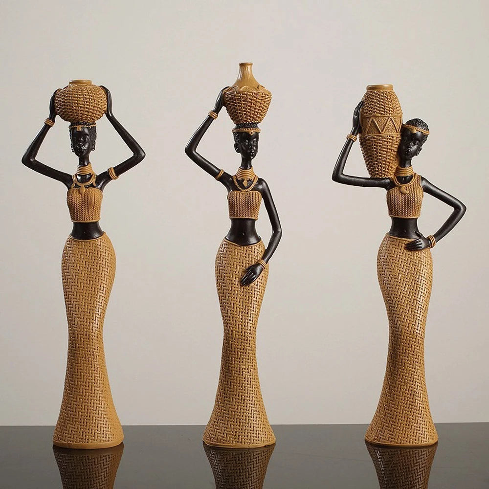 African Tribal Woman Sculpture - Hand Carved Resin Ancestor Statue, Ethno Chic Bookshelf Decor for Cultural Heritage Display