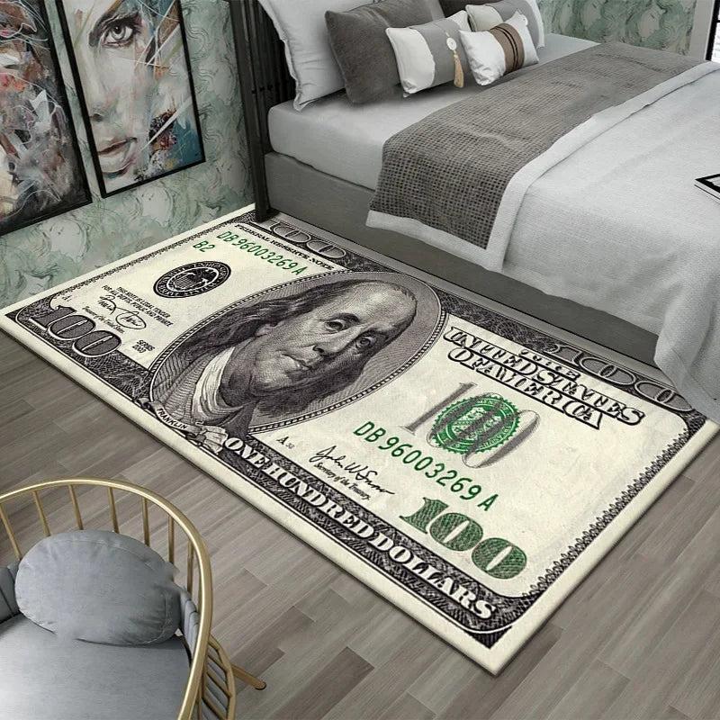 VIKAMA Creative Dollar Printed Carpet Anti-Slip Bedroom Side Rug Easy to Clean Game Room Dormitory Floor Mat Home Decoration