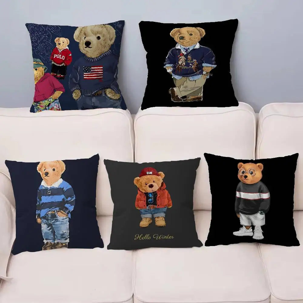 Cute Teddy Bear Happy Pillow Gifts Home Office Furnishings Bedroom Sofa Car Cushion Cover Case 45x45cm