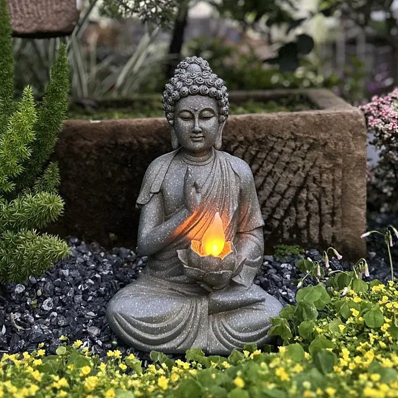 Chinese Style Garden Courtyard Layout Landscaping Buddha Sculptures Home Furnishings Solar Lights Decor Zen Outdoor Ornament 1Pc