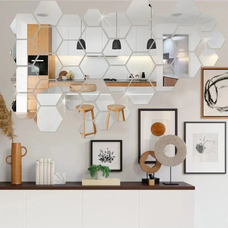 Hexagon Acrylic Mirror Wall Sticker Acrylic Adhesive Gold Silver Mosaic Tiles Removable DIY Bedroom Bathroom (5pcs)