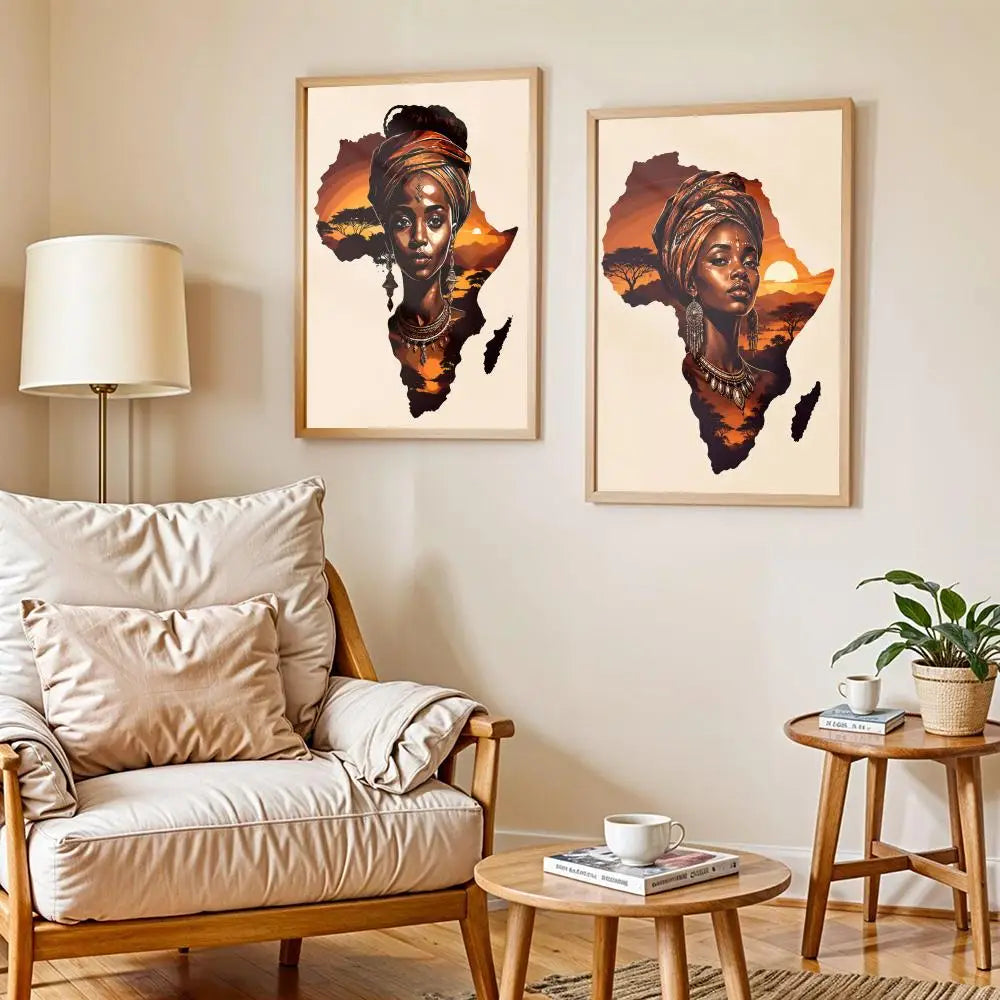 African Woman Map Silhouette Print Poster Modern and Elegant Wall Stickers for Home Decor Living Room Dormitory Wall Art