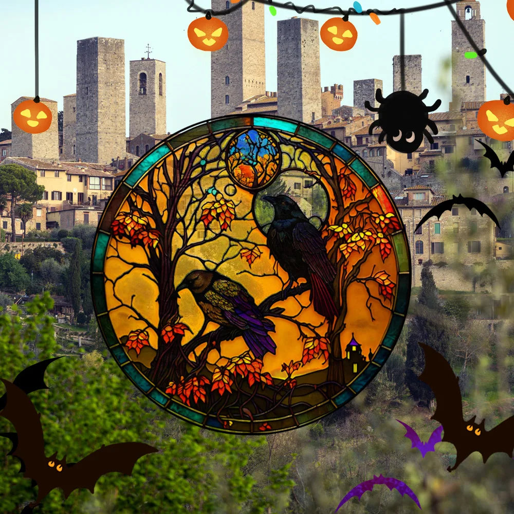 Halloween PVC Static Glass Stickers Scary Castle Cat Glass Stickers Non Adhesive Removable Party Home Decorations