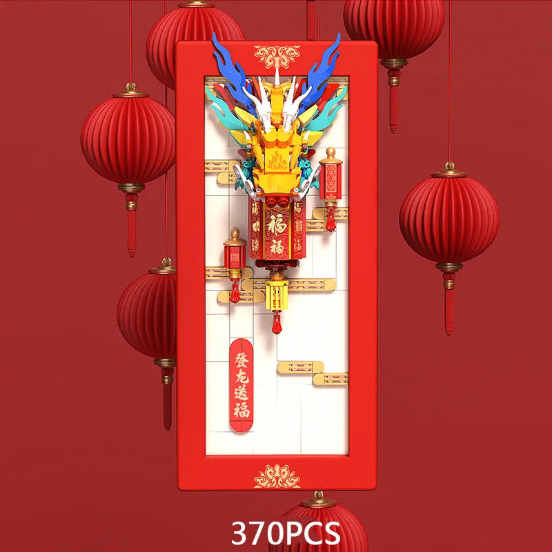 Creative China New Year Building Block Home Furnishings Assemble Brick Dragon Koi Carp Maroon Orange Educational Toys For Gifts