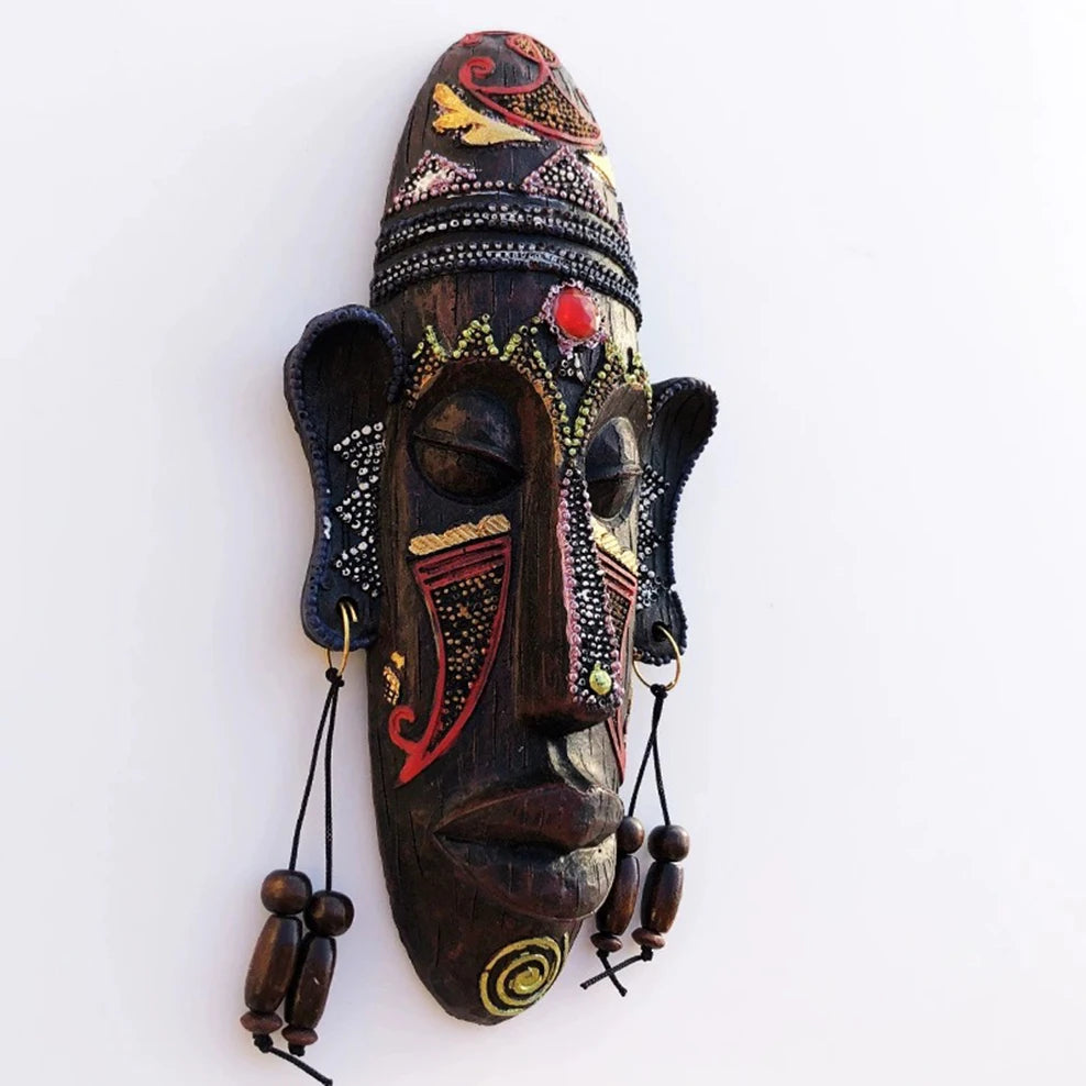 1pc, African Style Hanging Decorations, South Africa Mask Pendant, Handmade Painted Resin Craft, Restaurant Bar Wall Decoration