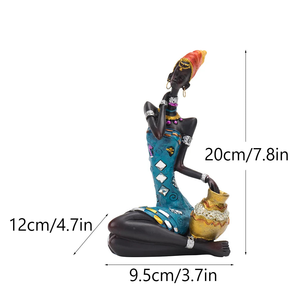 RAKKS Abstract African Black Women Sculpture Decoration Home Wine Cabinet Model Room Coffee Shop Resin Crafts