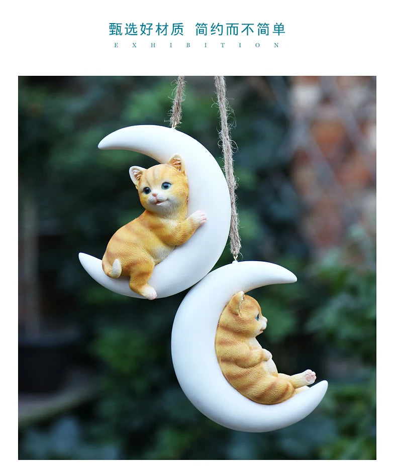 Resin Handicraft Ornaments Cartoon Pendant Garden Courtyard Hanging Decoration Moon Rabbit Home Furnishing