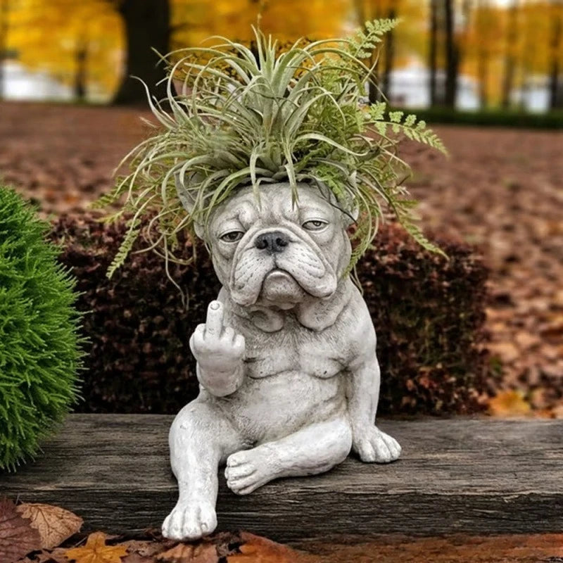 Grumpy French Bulldog Resin Planter Outdoor Garden Lawn Desktop Decor Creative Flower Pot Art Craft Ornament Gift