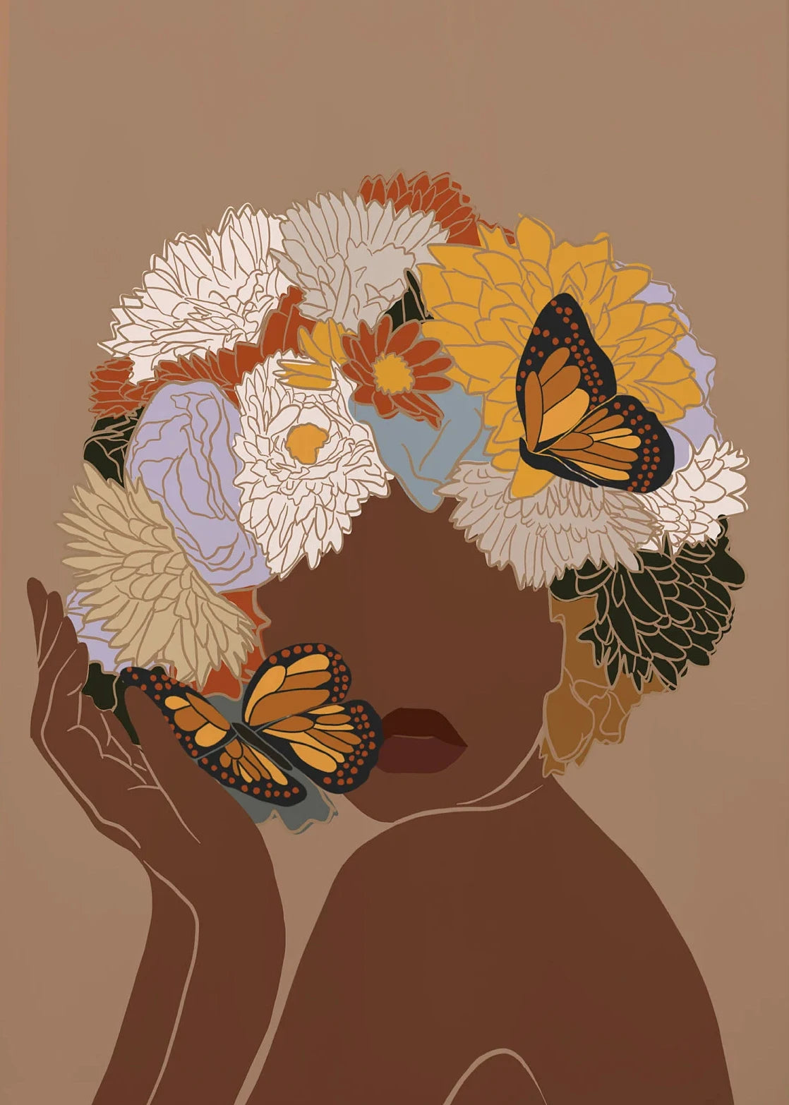 African Woman Flower Head Black Canvas Wall Art Books and Yoga Pictures Home Living Room Decor Boho Artwork Fashion Print Poster