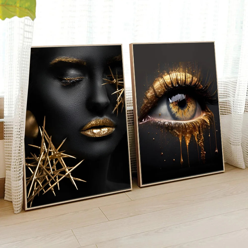 1PC Modern Black Gold African Woman Portrait Poster Paper Print Home Living Room Bedroom Entrance Bar Restaurant Cafe Art