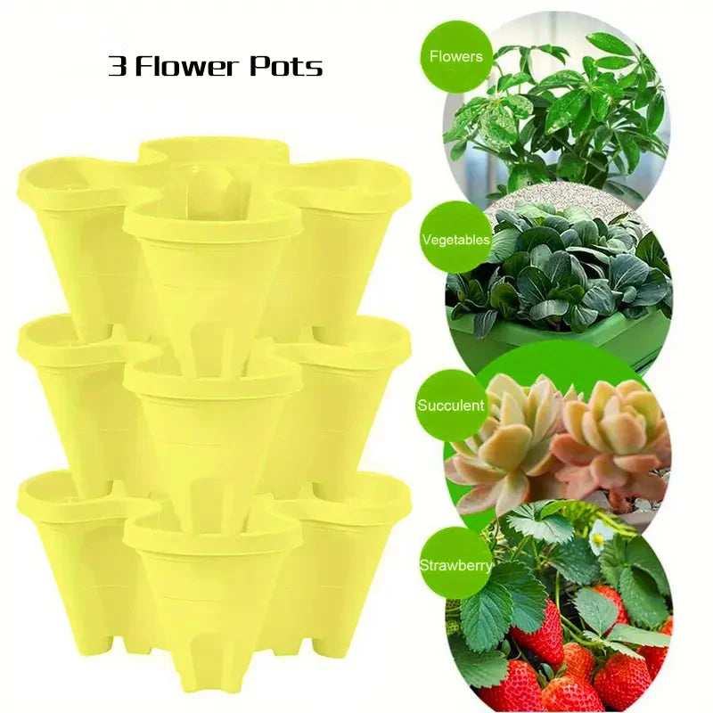 Vertical Planter Tower Garden, 3 Tiered Planter Stackable Herb Garden Planter with Movable Casters and Bottom Indoor and Outdoor