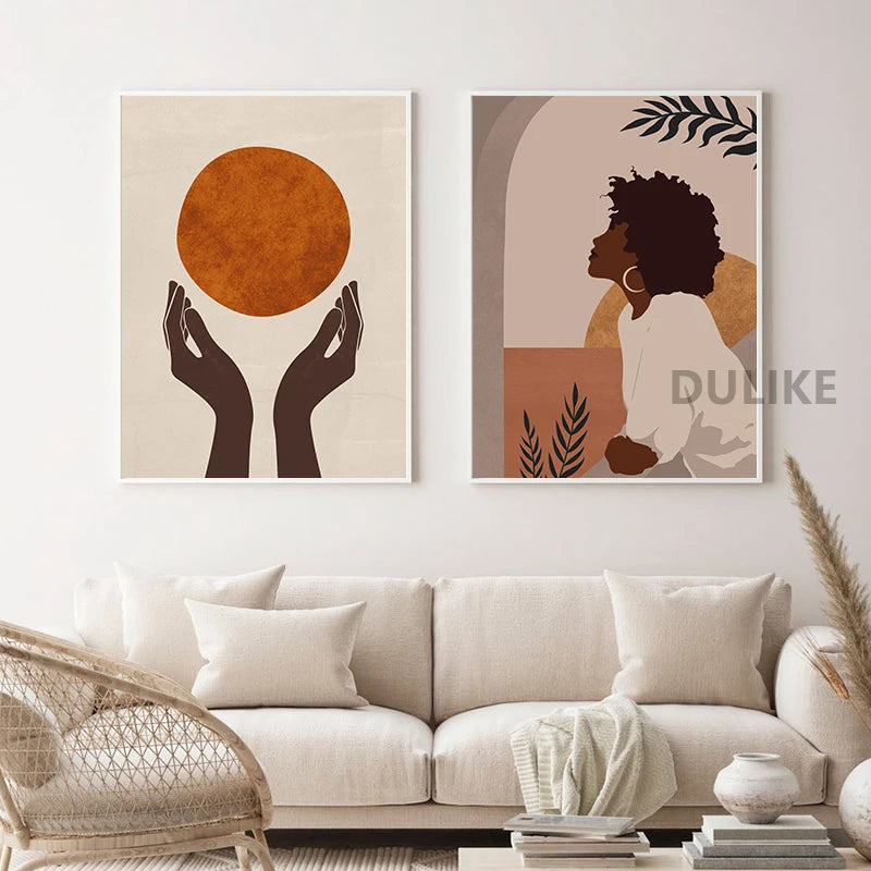 Black Woman Man Illustration Abstract Prints African American Couple Love Poster Boho Hands Canvas Painting Bedroom Home Decor