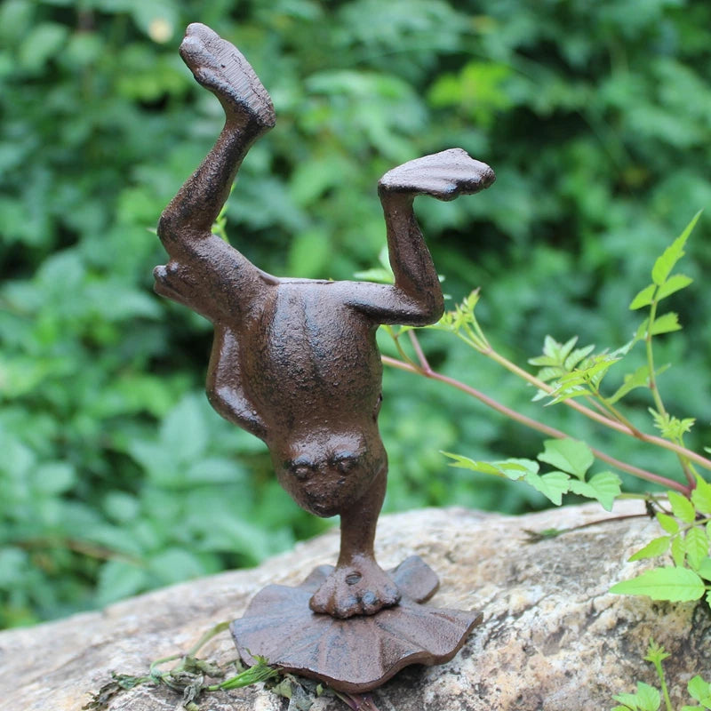 Cast iron yoga frog ornament garden potted plant rockery landscaping desktop small animal living room soft furnishing home decor