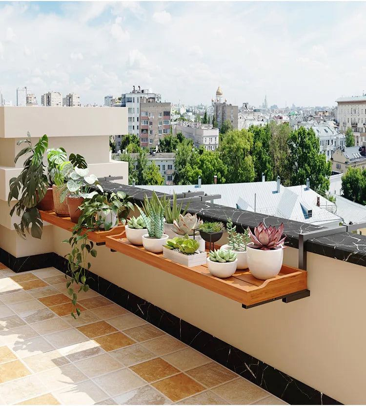 Balcony Hanging Plant Stand, Wooden Wall-mounted Flower Shelf, Space-saving Plant Organizer, Window Rail Planter Holder