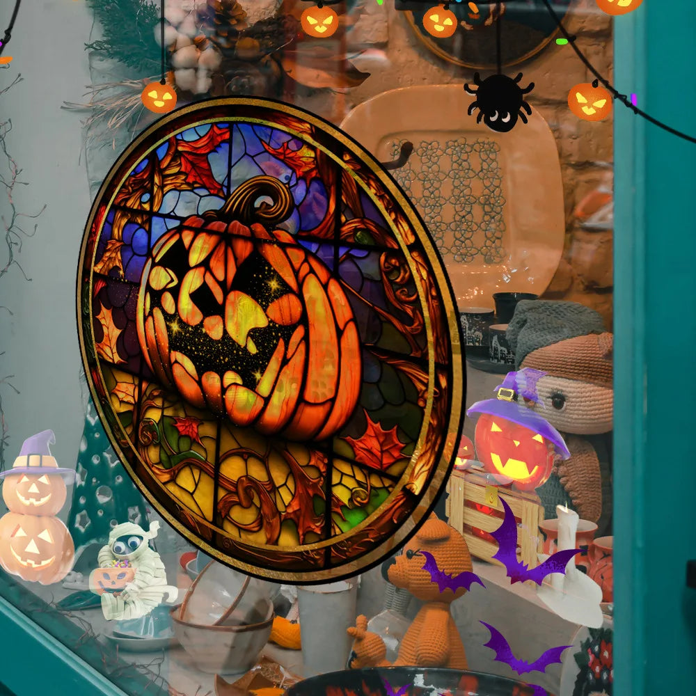 Halloween PVC Static Glass Stickers Scary Castle Cat Glass Stickers Non Adhesive Removable Party Home Decorations
