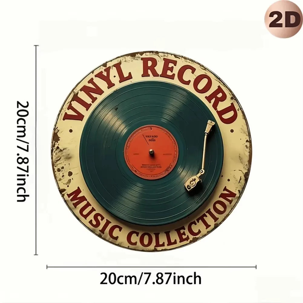 Round 2D Flat Vintage Metal Sign - Rock & Roll Guitar Band Design in Black with Wings Headphones - Perfect for Home Bar Cafe