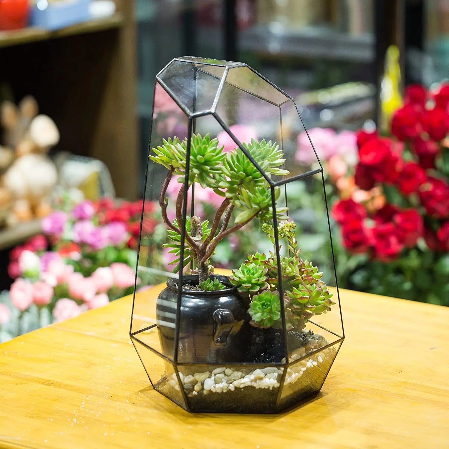 Home Garden Decoration Glass Planter Handmade Irregular Large Flower Pot 16inches Tall Geometric Glass Terrarium or Air Plants