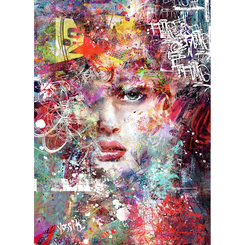 Modern Abstract Woman Face Wall Art Canvas Painting Graffiti Posters and Prints Girl Portrait Street Pop Art Pictures Home Decor