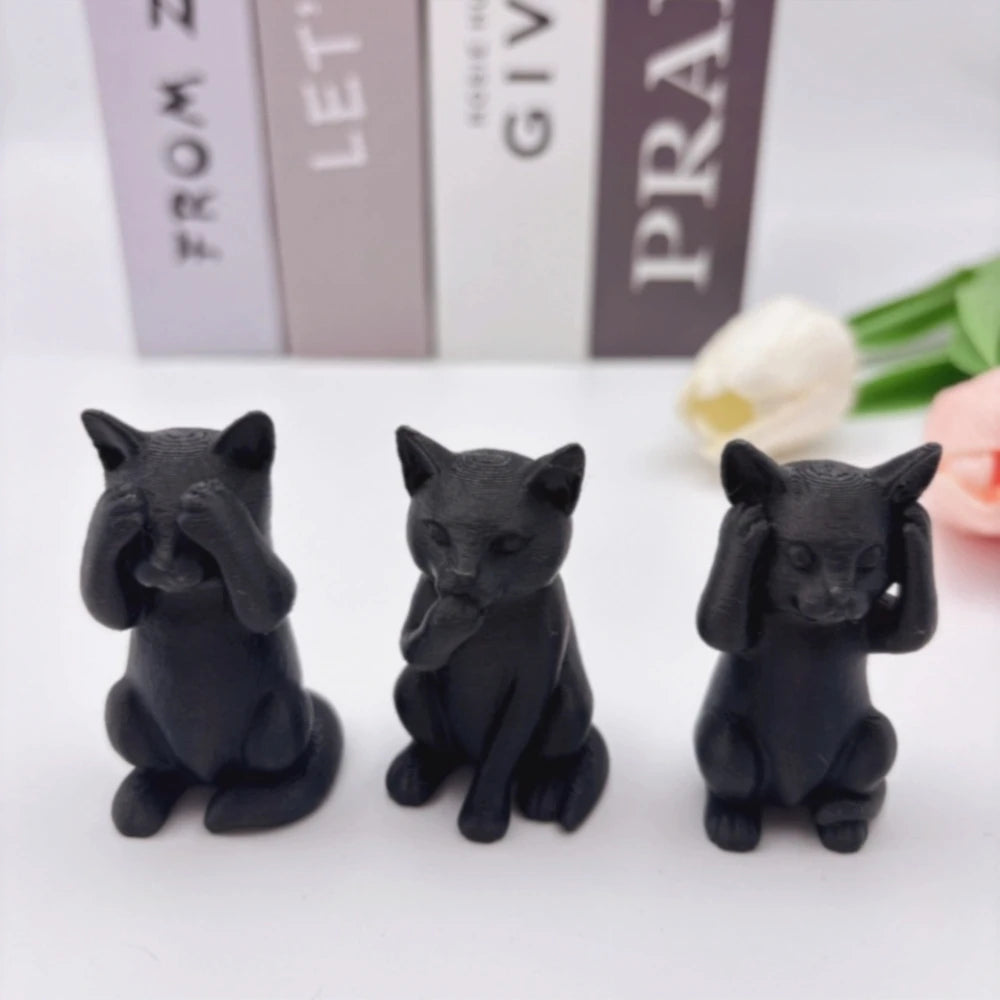 3 Minimalist Three-Wisdom Cat Sculptures, Wise Ornaments That Don'T Listen, See, or Speak, Smell Evil but Not Good, See Evil but Not Good, Don'T See Evil but Don'T See Good, Playful Cat-Shaped Sculptures, Perfect Decorations