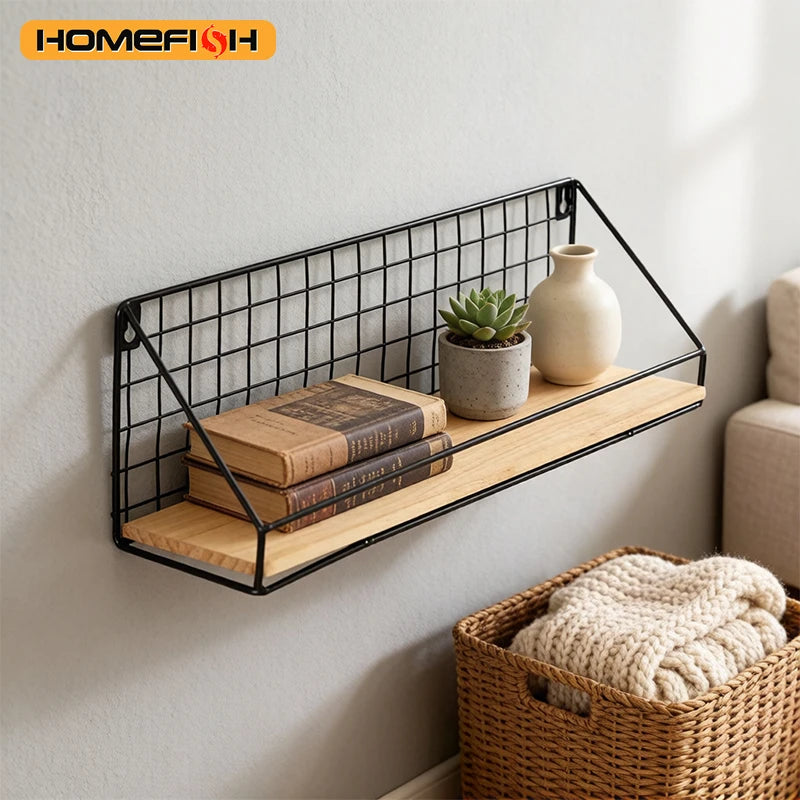 1pc Creative Wall Mounted Shelves, Bedroom Iron Wall Hanging Storage Shelves, Storage Baskets, Hanging Shelves, Home Furnishings
