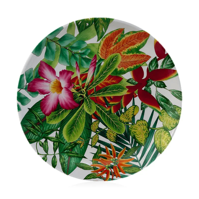 Eastern Horse Decorative Plate Plant Bird Parrot Illustration Dish Round Ceramic Tray for Home Decoration Luxury Porcelain Craft