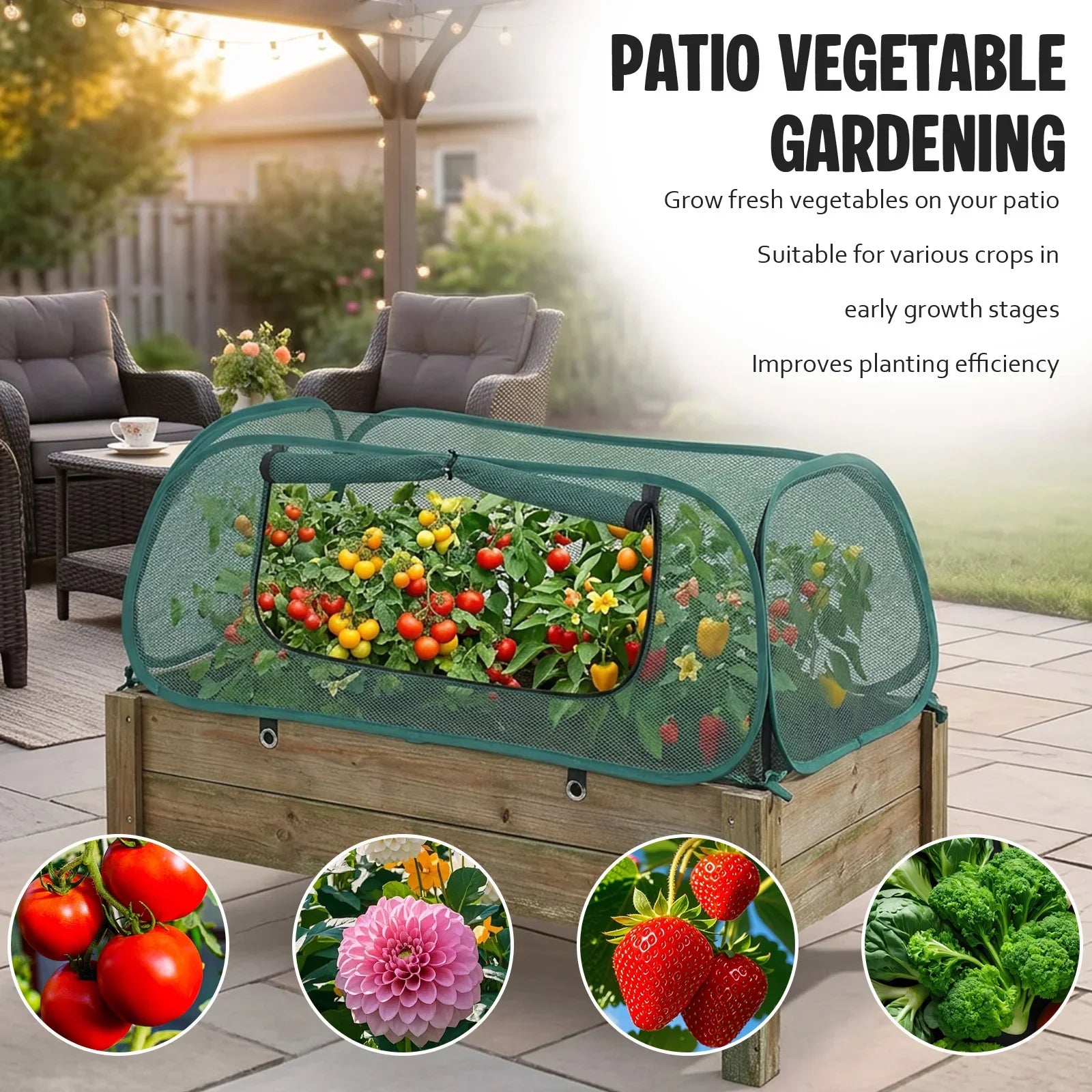 1/2Pcs Garden Bed Mesh Cover Foldable Plant Protection Netting with Stakes Pop Up Raised Flower Bed Bird Proof Net Planter Cover