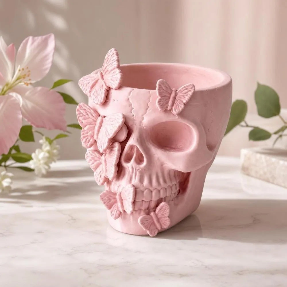 Gothic Butterfly Skeleton Statue Funny Home Decorations Flower Pot Vase Large Capacity Halloween Skull Ornaments Home