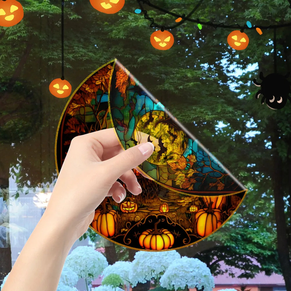 Halloween PVC Static Glass Stickers Scary Castle Cat Glass Stickers Non Adhesive Removable Party Home Decorations