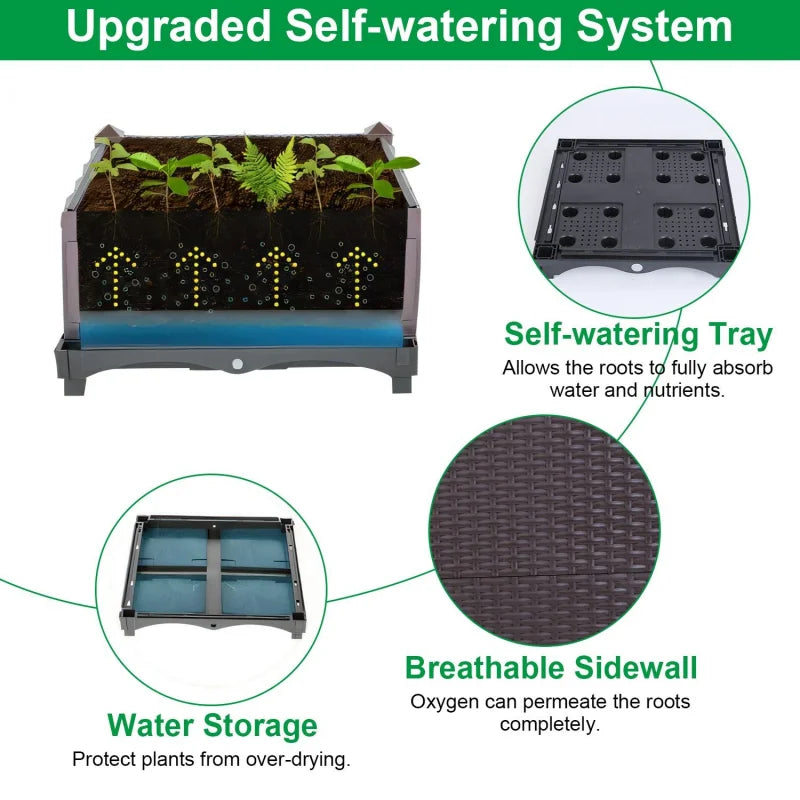 Self-Watering Planters Box Large For Balcony Garden Thickened Material Square Veg Planting Kit Modular Design Home Courtyard