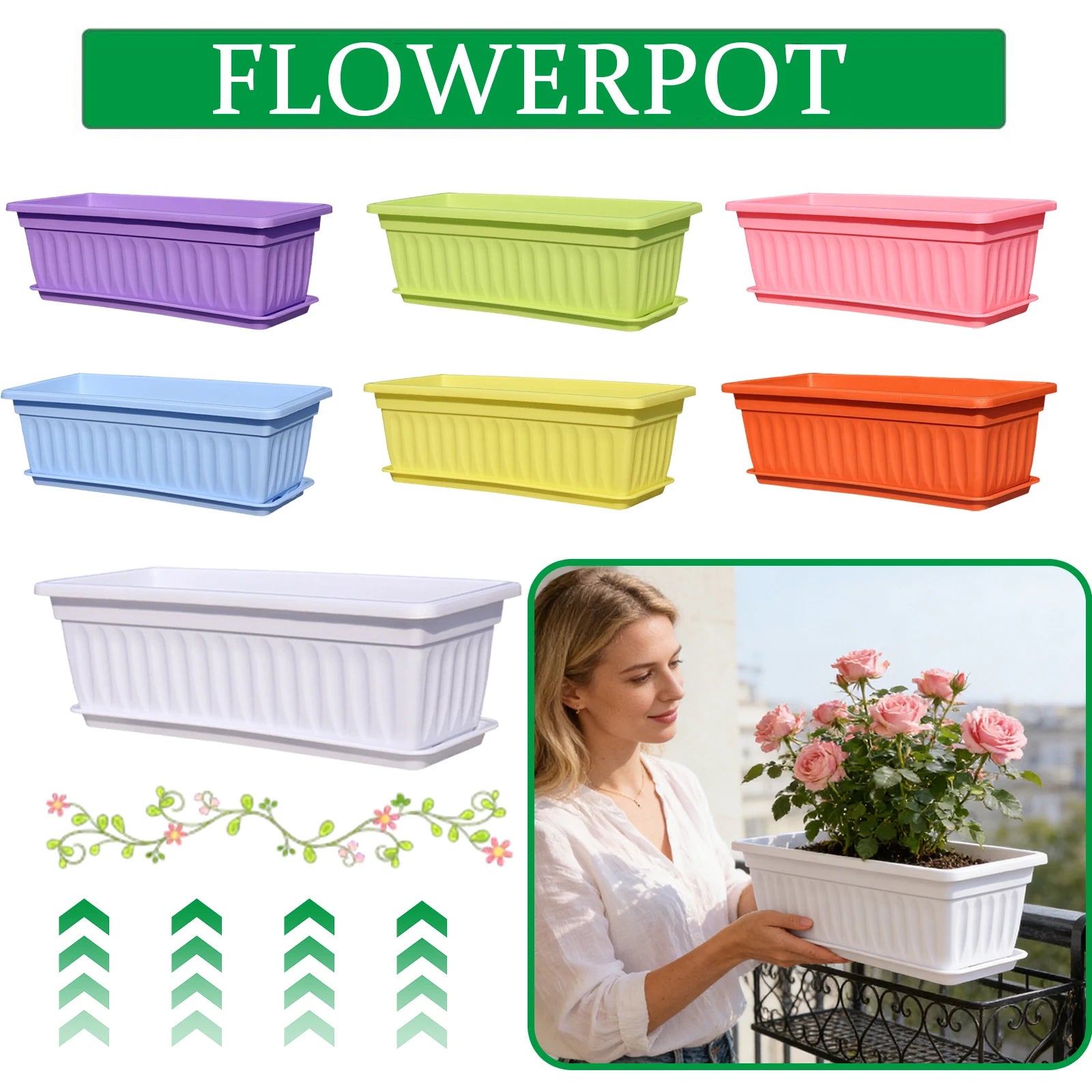 Rectangular Plastic Planter Box Multi-Color Flower Pot Versatile Gardening Container For Vegetables Herbs And Flowers