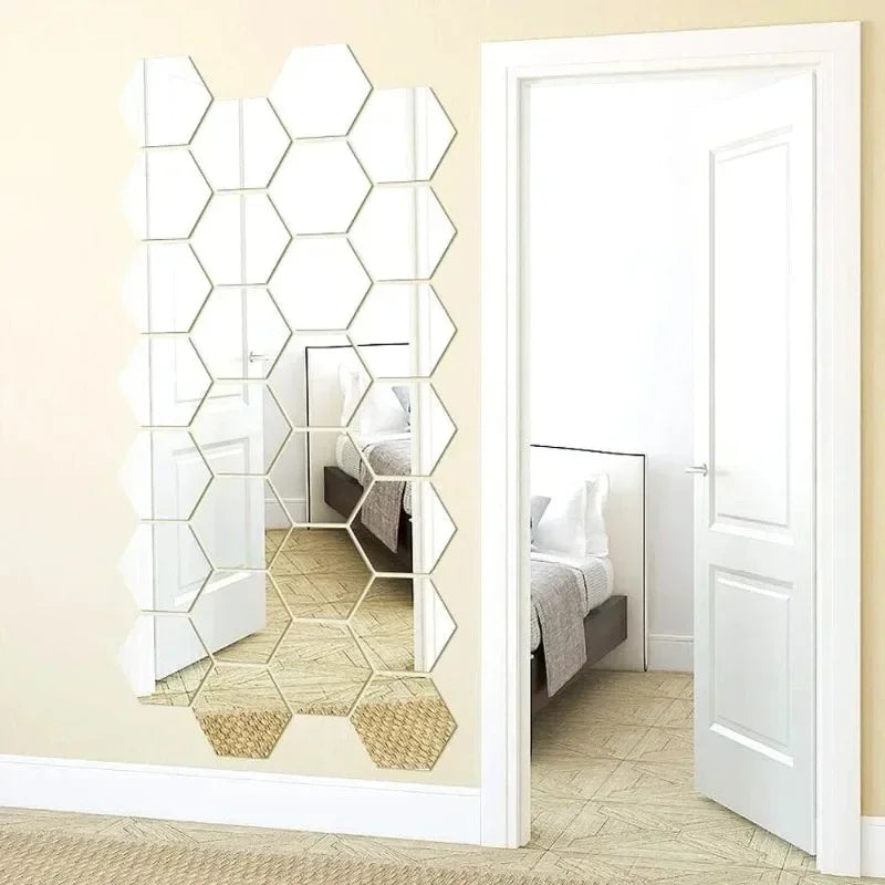 Hexagon Acrylic Mirror Wall Sticker Acrylic Adhesive Gold Silver Mosaic Tiles Removable DIY Bedroom Bathroom (5pcs)