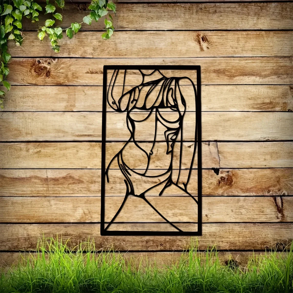 1pc Metal Art Wall Decor, Black Female Body in Frame, Hanging Steel Bathroom Decoration, Iron Set Large Wall Art Sticker