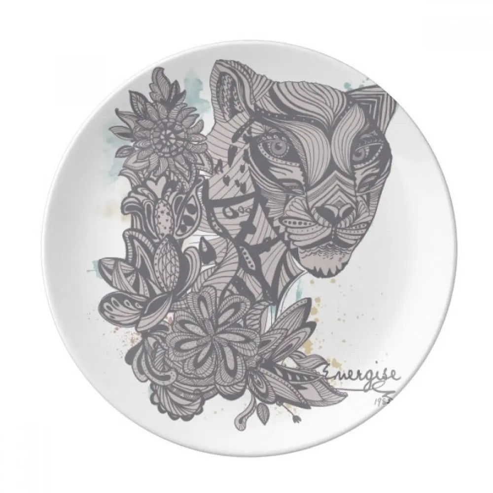 Leopard Print Porcelain Plate, African Pattern Print Ceramic Wall Hanging Decor Accessory for Dining Table Tabletop Home Decor